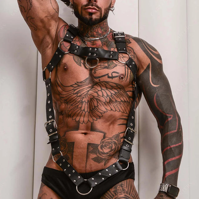 Men Sexy Leather Vest Bondage Lingerie Gay Harness Adjustable Body Chest Harness Full Body Strap Belt Exotic Accessorie