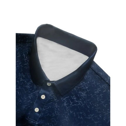 Summer Variegated Pattern Design Men's Short-sleeved White Button-up Polo Shirt Comfortable and Casual Daily Wear Polyester