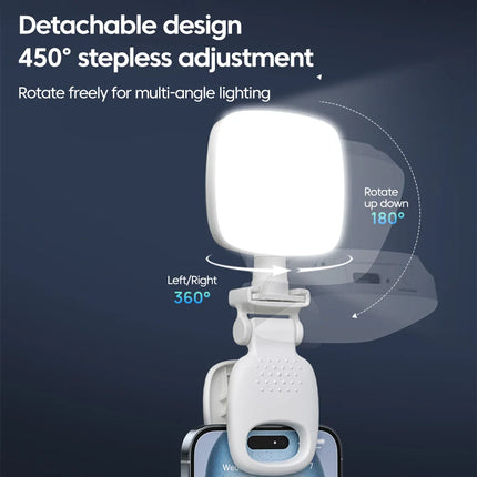 Mini Moon Light Selfie Fill Light Rechargeable 3 Modes Adjustable Brightness Clip On For Phone Laptop Tablet Meeting Make Up