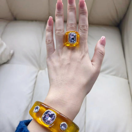 Luxury Jewelry Sets Resin Chunky Bangles Rings Exaggerated Designer Open Bracelet Women's Gift Set Party Accessories New
