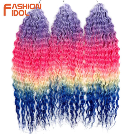 Ariel Hair Synthetic Twist Crochet Curly Hair 24 Inch Water Wave Braid Hair Ombre Blonde Brown Deep Wave Braiding Hair Extension