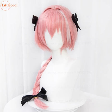 High Quality Anime Astolfo Cosplay Wig 80cm Long Pink Mix White Braided Heat Resistant Synthetic Hair Wigs Wigs + Wig Cap