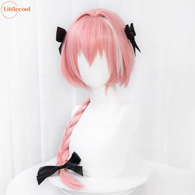 High Quality Anime Astolfo Cosplay Wig 80cm Long Pink Mix White Braided Heat Resistant Synthetic Hair Wigs Wigs + Wig Cap
