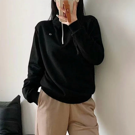 Korean Cotton Loose Fit Sports Pullover Fashion Stand Collar Half-zip Sweatshirt Classic Versatile Autumn Long Sleeves Hoodies
