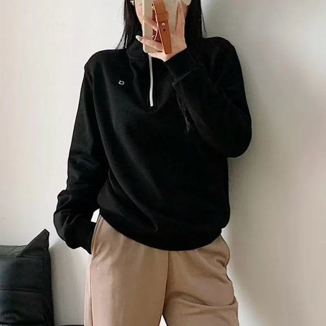 Korean Cotton Loose Fit Sports Pullover Fashion Stand Collar Half-zip Sweatshirt Classic Versatile Autumn Long Sleeves Hoodies