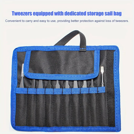 Tweezers Set, 10Pcs Precision Anti-Static Tweezers with Storage Pouch, Stainless Steel Tweezers for Electronics, Jewelry, Craft
