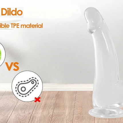 Purple Realistic Dildo Pink Crystal Penis Artificial Soft Smooth Dildo Anal Strap-on Stick with Balls Sex Toy for Women Adult18+