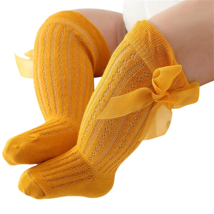 Infant Baby Girls Long Stockings Princess Solid Color Cute Bowknot Breathable Loose Mouth Socks Over-The-Knee Socks 0-24M