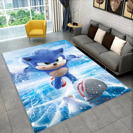 3D S-Sonik Cartoon Retro Area Rug, Carpet Rug for Living Room Children's Bedroom Sofa Doormat Decor, Kid Play Non-slip Floor Mat