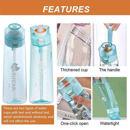 1pc 1000ml Air Flavored Water Bottle With 1pc Random Flavor Pods Sports Straw Cup Tritan For Outdoor Sports Fitness BPA Free