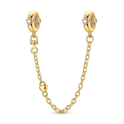 Gold Color Charms 925 Sterling Silver Original Golden Safety Chain Round Spacer Clip Charm DIY Jewelry For Women Bracelet Gift