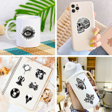 10/25/50pcs Black White Punk Horror Stickers for DIY Phone Laptop Car Skateboard Guitar Suitcase Motorcycle Helmet Decal