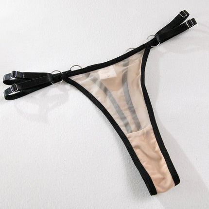 Three Piece Hot Selling Spliced Underwear Bra With Steel Ring Sexy Contrast Color Intimates Set Women's Mesh Exotic Apparel Suit