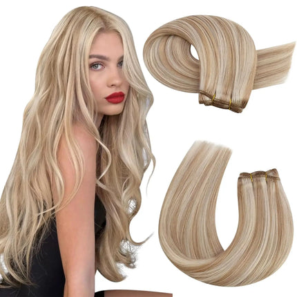 Moresoo Sew in Hair Extensions Weave Hair Human Bundles Machine Remy Hair 100 Gram Double Weft Soft Straight Human Hair Weft