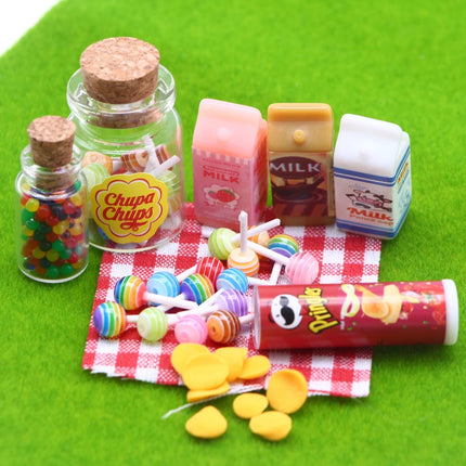 Dollhouse Miniature Drink Food Potato Chips Bottles Lollipops Jar with Lollipops Kid Gift Gnome Decoratio Access Kitchen Scene