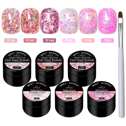 7PCS/SET Glitter Nail Polish,Sparkly Shiny UV LED Soak Off 6Colors Gel Polish Kit Home DIY Manicure Nail Salon Varnish With Tool