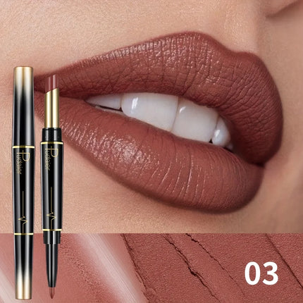 Double-Ended Lip Liner Lipstick Pencil Moisturizing Semi-Matte Formula for Precise Lines & Full Coverage Long-Lasting Hydration