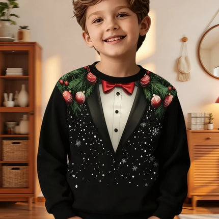 Funny Boys Sweatshirt Christmas Suit Tie 3D Print Autumn Long Sleeve Hoodies Pullover Boys Clothes Holiday Children's Clothing