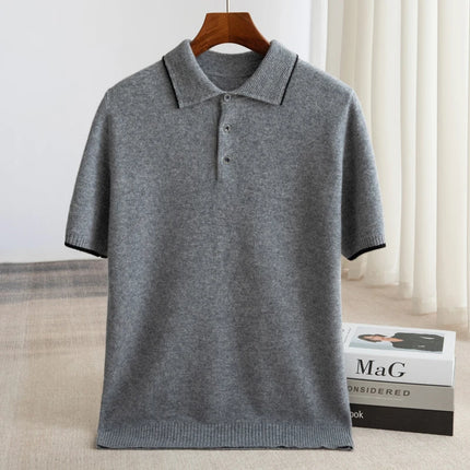 100% Merino Wool T-shirt Men's POLO Collar Short Sleeve Pullover 2025 Spring/Autumn New Fashion Knit Business Casual Sweater Tee