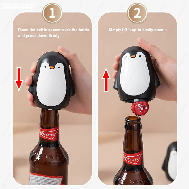 Penguin Automatic Magnetic Bottle Opener Beer Beverage Party Bar Press Type Bottle Opener Kitchen Tools Home Decoration