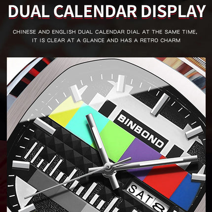 BINBOND Creative TV Dial Men's Watches New Fashion Original Retro Design Luminous Quartz Wristwatch For Man With Calendar Week