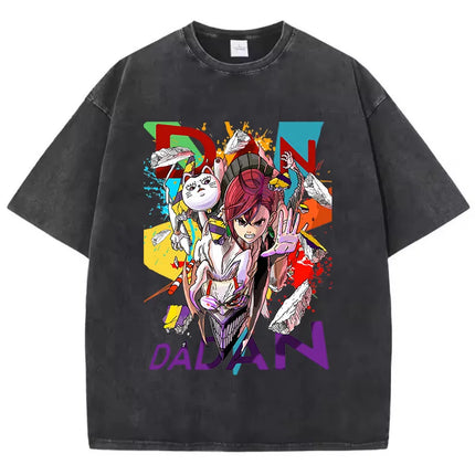 Cotton Washed Dandadan Okarun T-shirt Men Japanese Anime T Shirt Cartoon High Quality Tshirt Aesthetic Fashion Tee Male