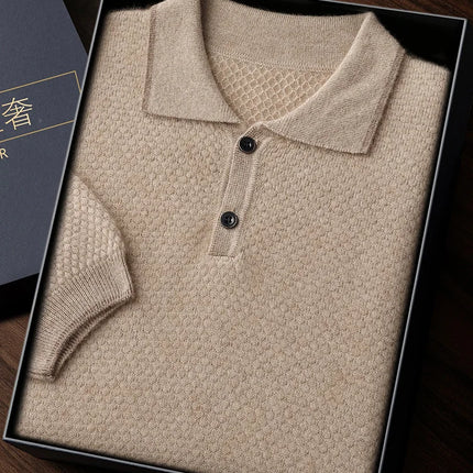 100% Goat Cashmere T-shirt Men's POLO Collar Short Sleeve Pullover 2025 Spring/Autumn New Fashion Knit Business Casual Tank Tops