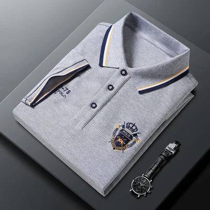 New Men's Business Casual Short Sleeved Shirt Embroidered Solid Color Polo Shirt Fashion Breathable Comfortable Versatile Top