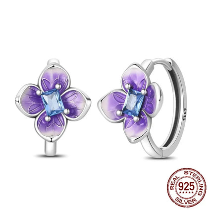 925 Sterling Silver Purple Butterfly Rainbow Flower Stud Earrings for Women Girl Ear Studs Jewelry Fashion Luxury Anniversary