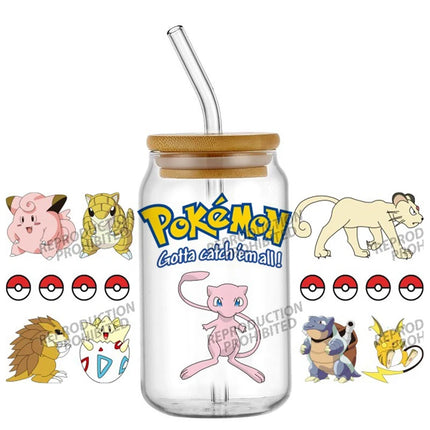 uv dtf Pikachu sticker Glass Tumbler Wrap 16oz Libbey Cup DTF Decal Pokemon Design cup wraps Home decoration