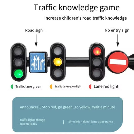 Safety Education Traffic Light Toy Traffic Signs and Crosswalk Light Signal Toys Signpost Barrier Speed Limit Indicator Warning