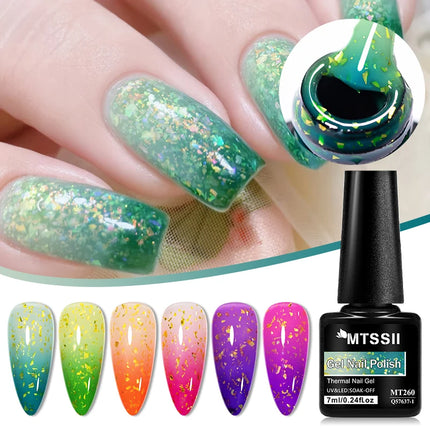 7ml Glitter Thermal Gel Nail Polish Temperature Color Changing Semi Permanent Soak Off Varnish For Manicure Gel Nail Supplies