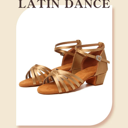 HROYL Girls Latin Dance Shoes Children Ballroom Tango Salsa Party Dancing Shoes Ladies Soft Sole Low Heels 3.5cm Training Shoes