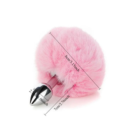 Anal Plug Bunny Tail Set, 2Pcs Metal Stainless Steel Buttplug, Flared Base for Safety, Adult Sex Toy for Couple Play