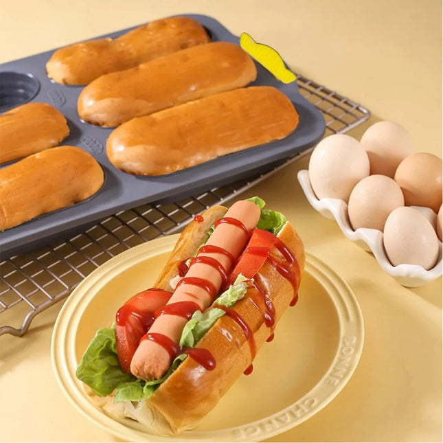 A Set of Silicone 6-Piece Baguette Bread Molds, Non-Stick Cake Baking Tray, Food-Grade Silicone Hot Dog Mold