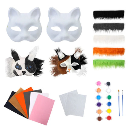 3Pcs/set DIY Handmade Graffiti Half Face Mask Kit Blank Hand Drawn Animal Cat Fox Therian Mask for Party Gifts