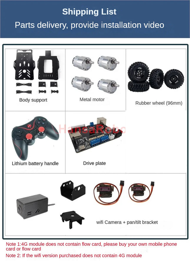 4G Wireless WiFi App RC Smart Video 4WD Robot Car Kit Off Road Obstacle Avoidance Car Mixly Graphical Program Unassembled