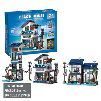 20201 3-in-1 Seaside Villa Building Blocks DIY Model Street View Desktop Decor Adult Collectible Gift Birthday Holiday