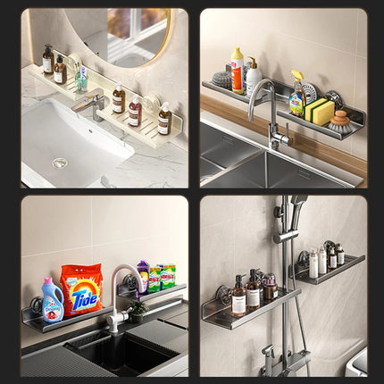 Punch Free Suction Cup Bathroom Storage Rack Sink Faucet Draining Shelf Toiletry Organizer