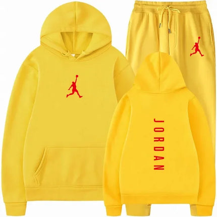 Men's pullovers for autumn and winter, solid-color hoodie + stretch waist jogging pants two-piece set, fashionable outdoor casua