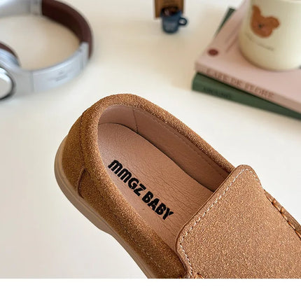 Spring Kids Loafers Suede Minimalist Trendy Unisex Boys Girls Leather Shoes Versatile Slip-resistant Solid Color Children Shoe