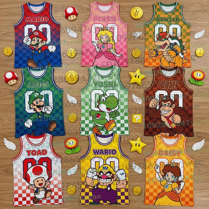 2026 Men Women Super Bros Yoshi Peach Cosplay Sleeveless Vest Summer T-Shirt Kid Cartoon Basketball Vest Top for Anime Fans Gift