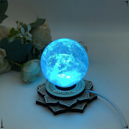 LED 3D Night Light Lotus Tower Shape Wooden Bracket Crystal Sphere Stand Crystal Ball Base Sphere Holder Ornaments Home Decor