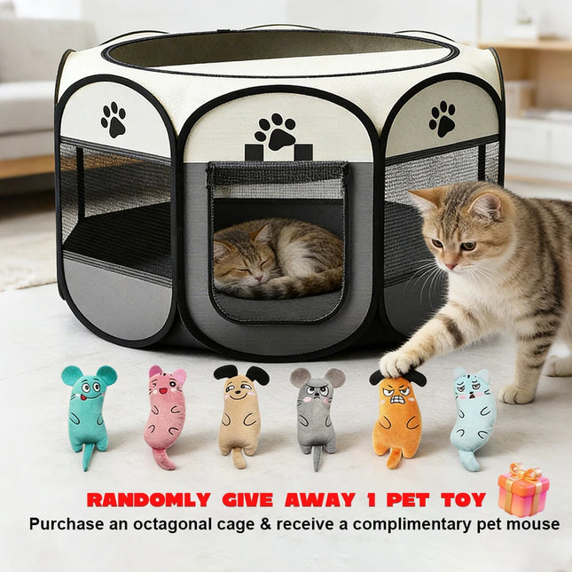 Foldable Octagonal Pet Playpen & Portable Travel Tent - Spacious Indoor/Outdoor Kennel Cage with Scratch-Resistant Oxford Fabric for Dogs, Cats, Puppies, and All Small Animals | Easy Setup, Durable & Easy to Carry | Plus, 1 R