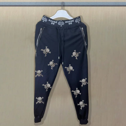 2025 new Sweatpants Track Pants Men Slim Fit Workout Trousers Male Multi-pocket Casual Rhinestones Pants  Design Sportswear
