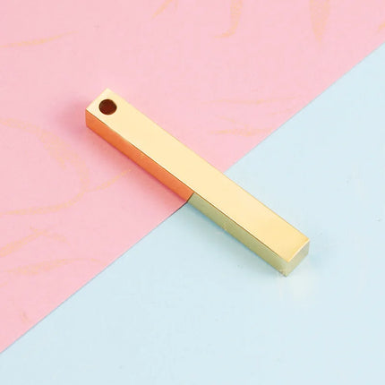 10Pcs/Lot Stainless Steel 3D Gold Color Stamping Bar Blank 5x40mm Long Square Pendant Charms for DIY Jewelry Making
