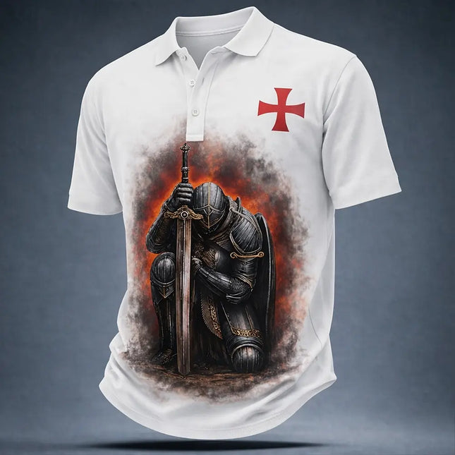 New Summer Polyester Printed Polo Shirt Men Fashion Lapel Short Sleeve Lightweight Breathable Casual Shirt