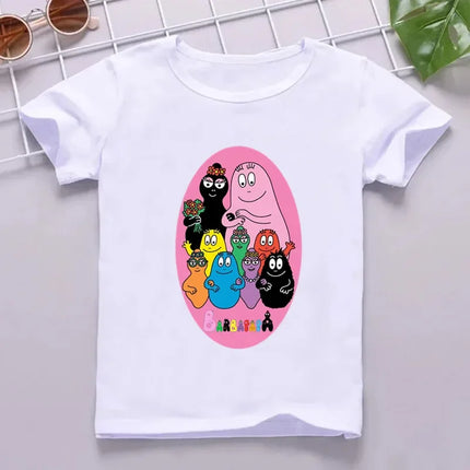 Hot Sale Cute Barbapapa Print Cartoon Kids T-shirt Funny Girls Summer Tops Baby Boys Clothes Children Short Sleeve T-shirt