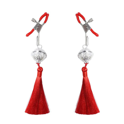 Hot！1 Pair Metal Bells Nipple Clamps With Tassel Nipple Ring For Flirting Teasing Exotic Breast Enlargement Adult Accessory