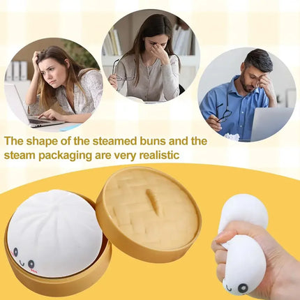 NEW Realistic Giant Dumpling Squishes Squeeze Toy with Steamer Soft TPR Dough Ball Decompression Fidget Toy Funny Creative Gift